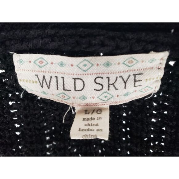 Wild Skye Sweater Womens Sz Large Classic Open Front Knit Pockets Cardigan Black - Picture 2 of 6